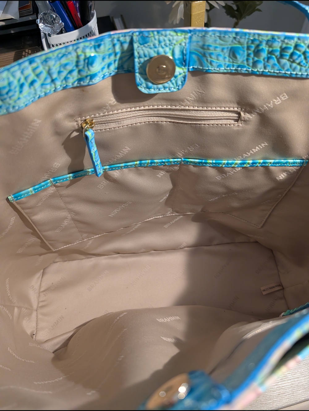 Brahmin Cotton Candy Croc-Embossed Brooke Tote Bag - Picture 16 of 16